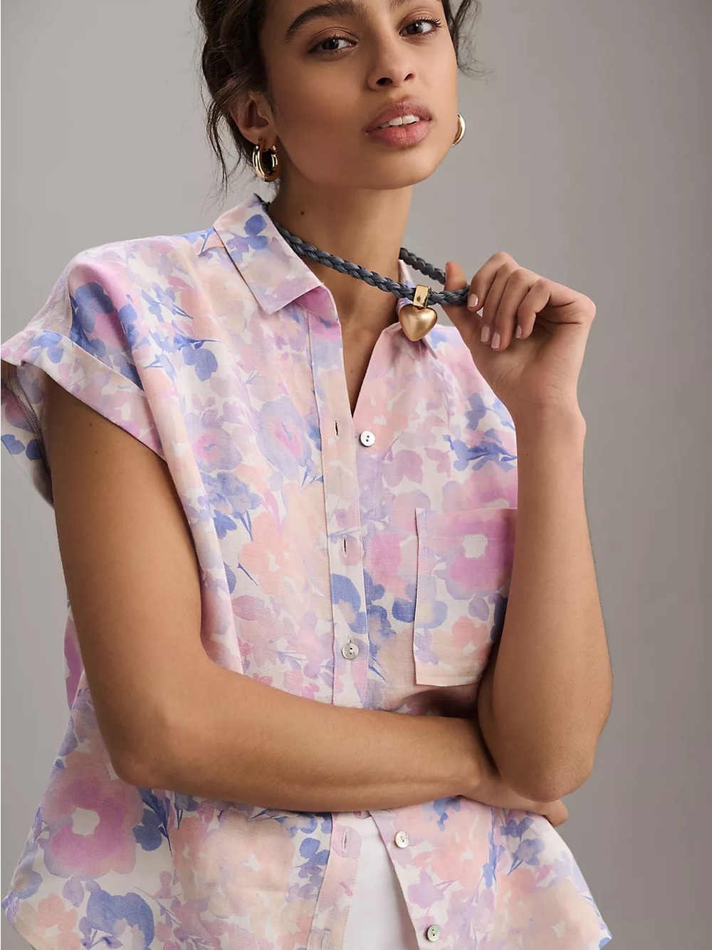 Anthropologie Cloth & Stone Floral Surf Shirt